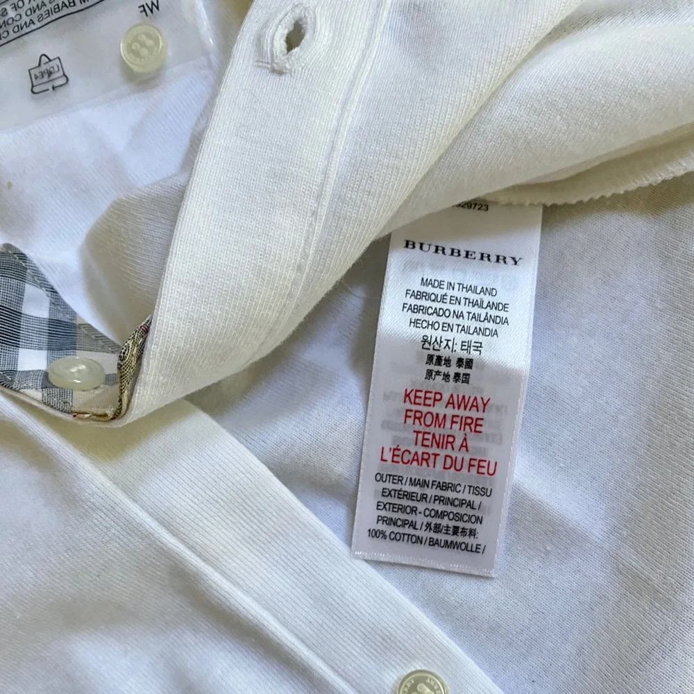 Burberry White Tannar Check-Placket Boys Jersey Playsuit 12M 73/48 New with Tags